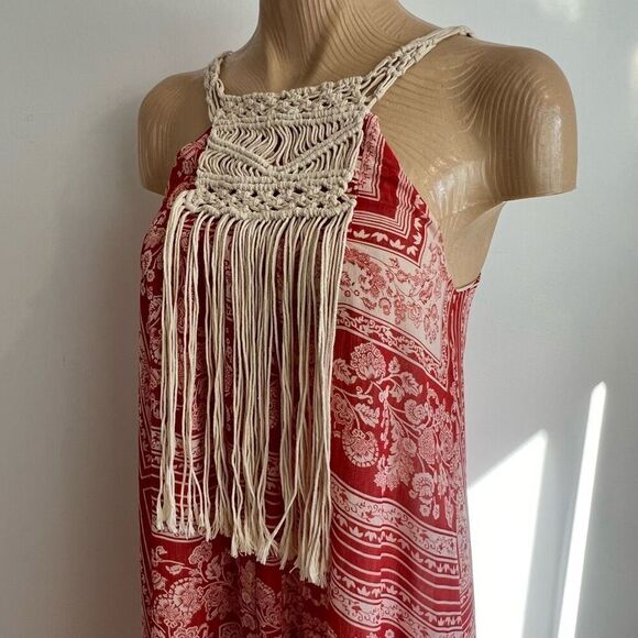 Zara Boho Flowy Coastal Macramé Tassels Maxi Beach Resort Vacation Dress XS / S - Picture 4 of 15